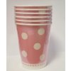 Papírové kelímky světle růžové s bílými tečkami, objem 260 ml, sada 6 ks