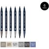 sada popisovacov na kaligrafiu a ilustracie monami color twin brush grey set 6ks