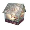 Skleněný domeček s osvětlením a umělým sněhem.Velikost 14x14x14,5cm.