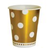 Papírové kelímky zlaté s bílými tečkami, objem 260 ml, sada 6 ks