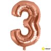 Nafukovací balónek - číslice 3, Rose gold 60 cm