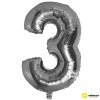 Nafukovací balónek - číslice 3, stříbrný, 60 cm