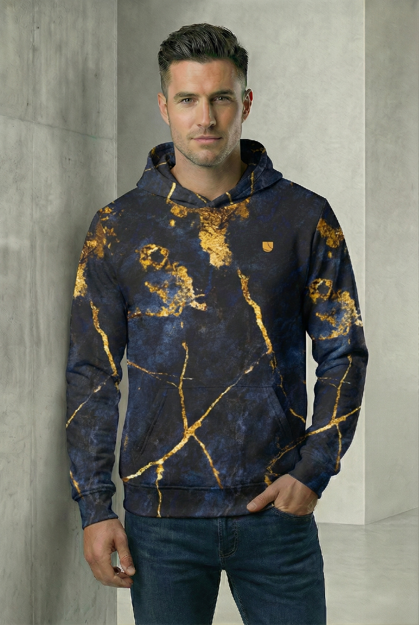 Levně UTOPY Pánská mikina Dark Gold fullprint