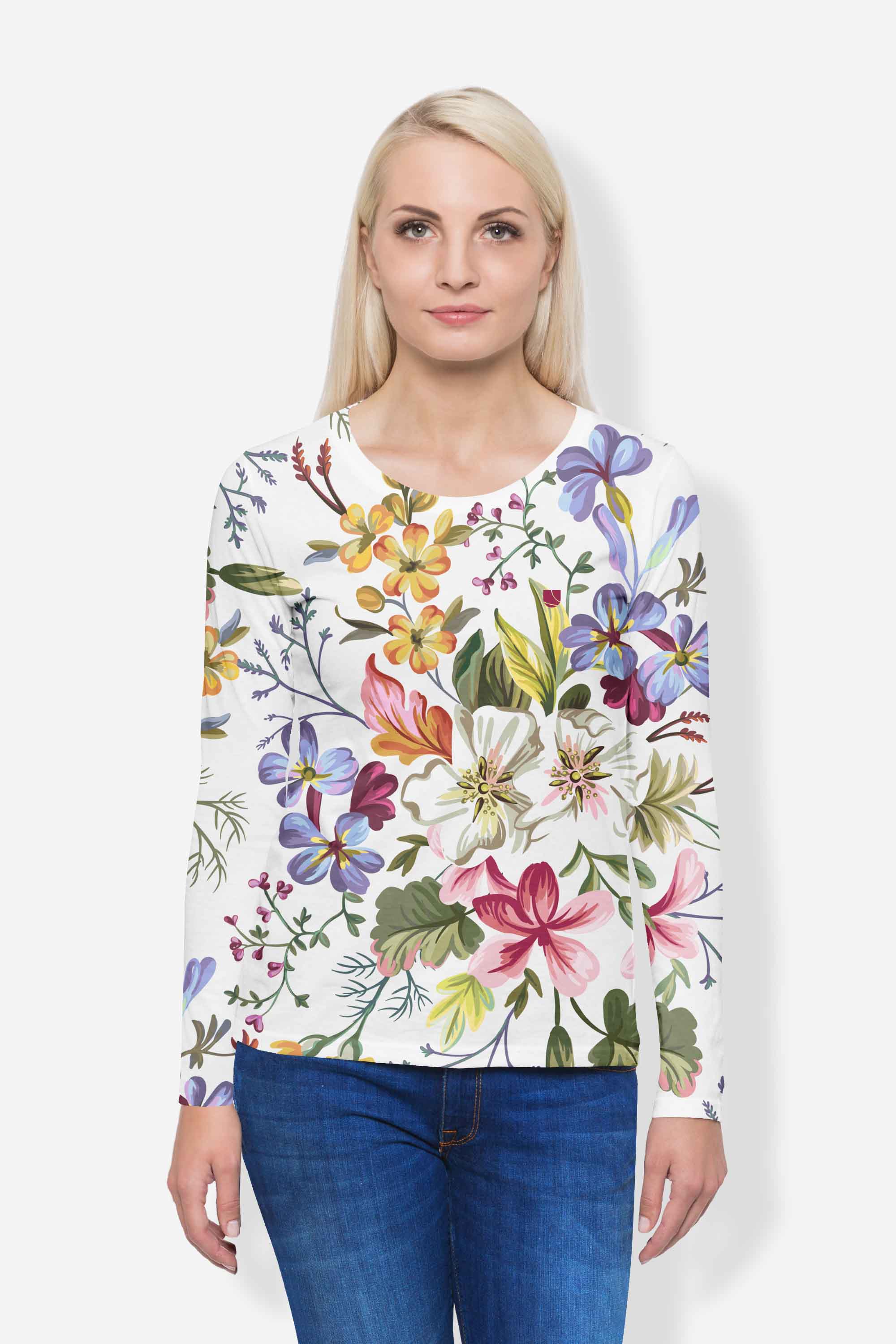 Levně UTOPY Dámské sportovní tričko s dlouhým rukávem Flower White