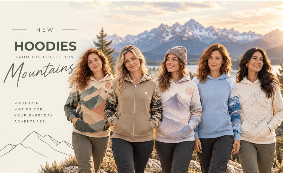 New hoodies from the Mountains collection – mountain motifs for your everyday adventures
