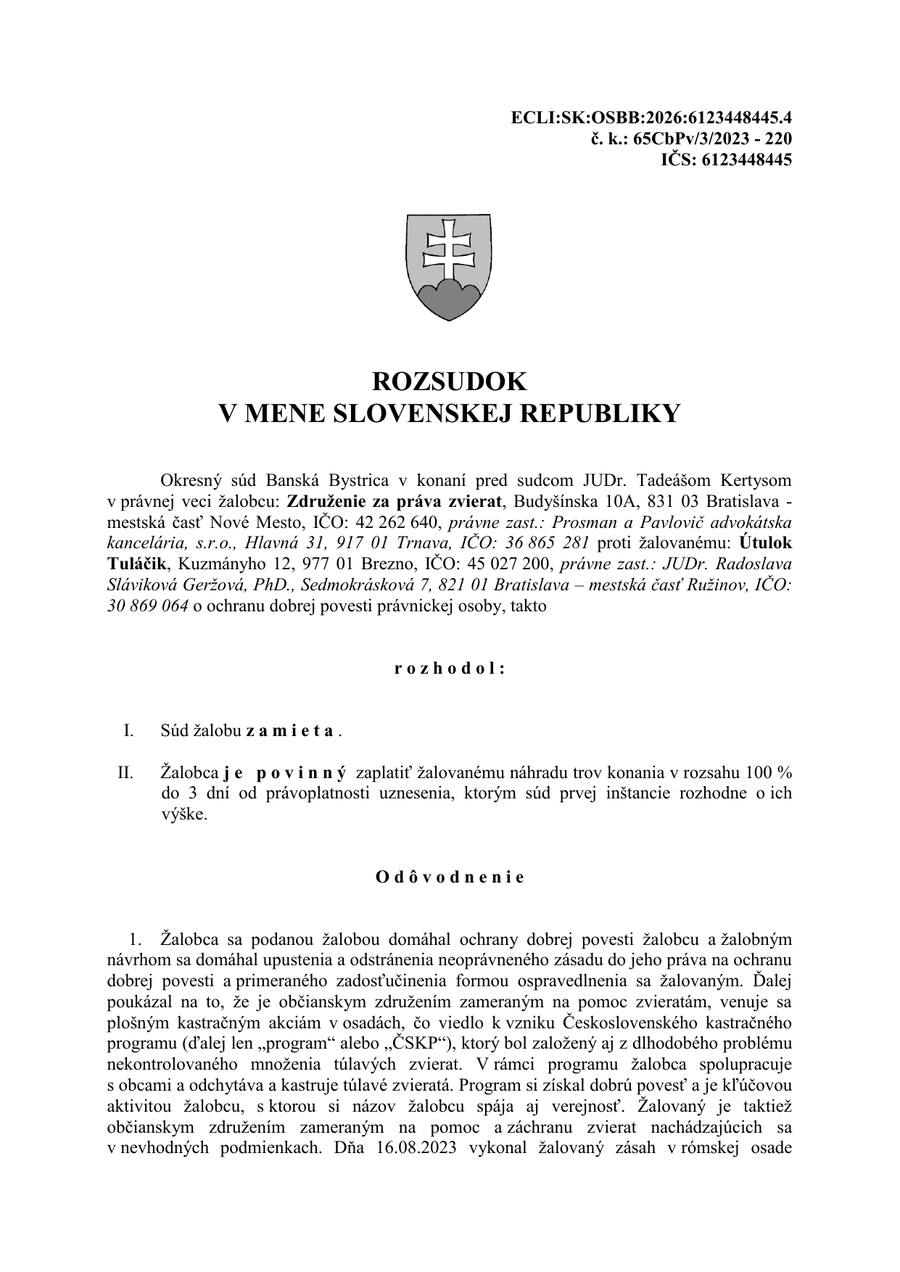 Rozsudok – strana 1
