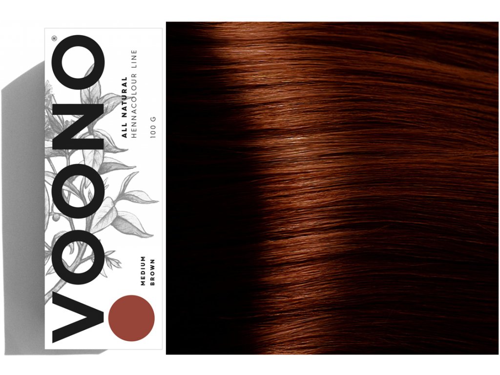 Voono Henna Medium Brown - rostlinná barva na vlasy středně hnědá 100g