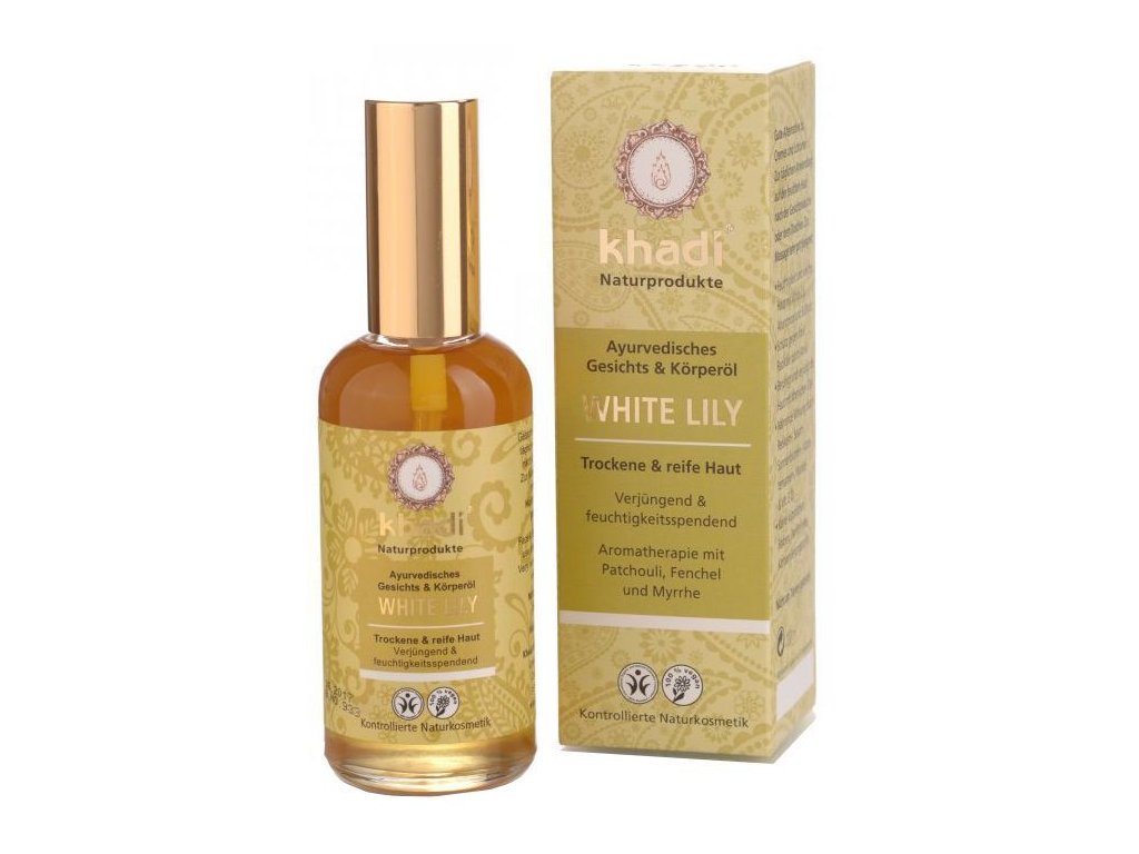 Khadi - pleťový a tělový olej Bílá Lilie pro suchou a zralou pleť 100ml