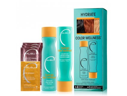 Malibu C Hydrate Color Set - šampon 266 ml + kondicionér 266 ml + Malibu Color Prepare kúra 5 g + vlasová maska 4x12 ml