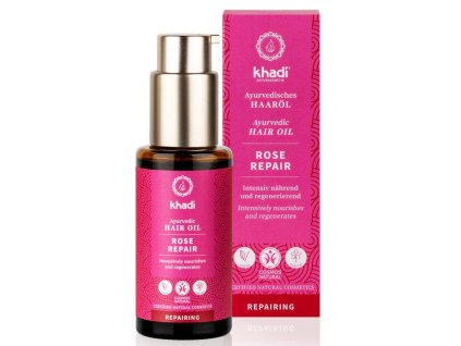 Khadi Hair Oil Rose Repair – vlasový olej pro obnovu poškozených vlasů 50 ml