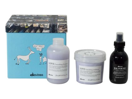 Davines Essential Love Smoothing Box Set - šampon 250 ml + kondicionér 250 ml + mléko na vlasy 135 ml
