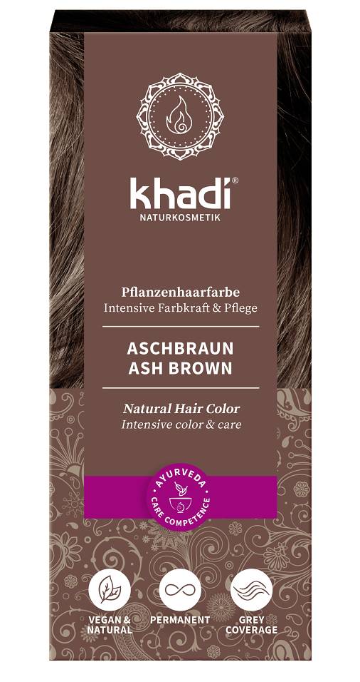 Khadi rostlinná barva na vlasy Henna POPELAVĚ HNĚDÁ 100 g