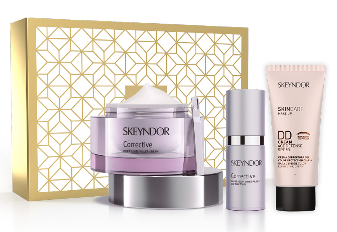 Skeyndor Corrective Set - pleťový krém pro suchou pleť 50 ml + oční krém 15 ml + + DD krém 01 40 ml dárková sada