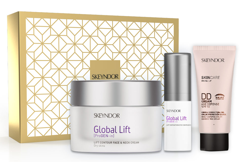 Skeyndor Global Lift liftingový krém pro suchou pleť 50 ml + oční krém 15 ml + DD krém 01 40 ml dárková sada