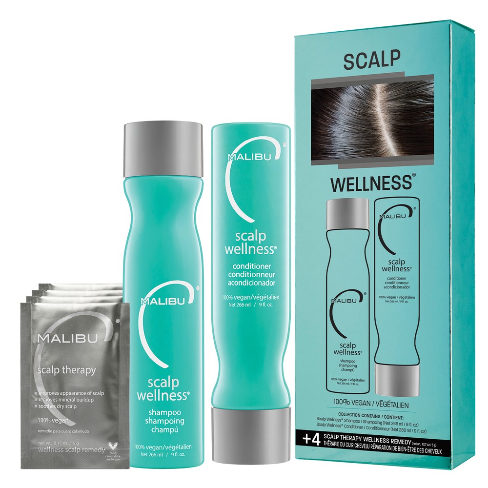 Malibu C Scalp šampon 266 ml + kondicionér 266 ml + Malibu Scalp Therapy kúra 4 x 5 g dárková sada