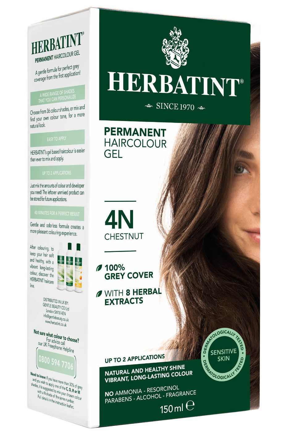 Herbatint - permanentní barva na vlasy kaštan 4N