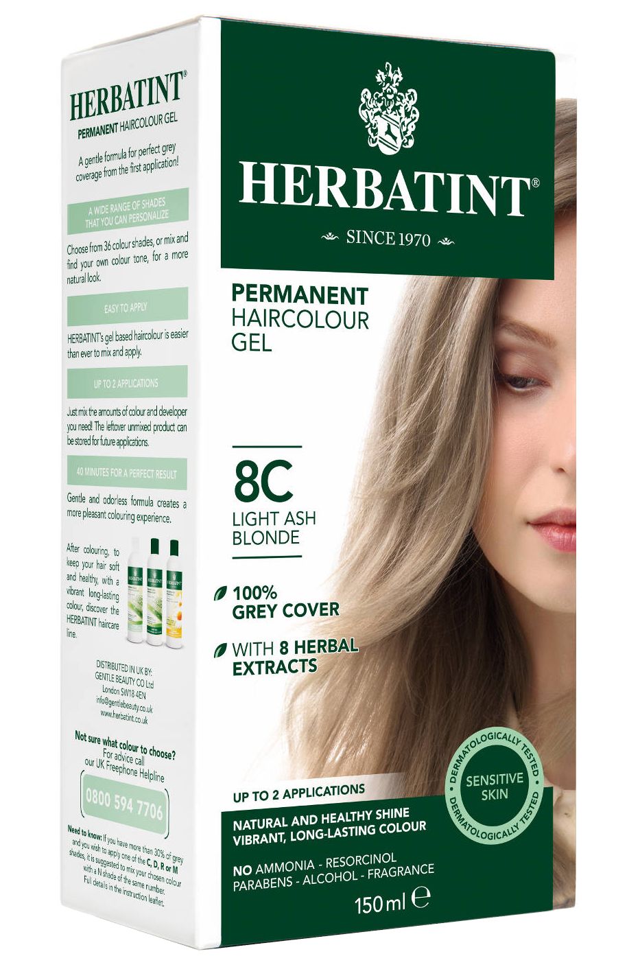Herbatint - permanentní barva na vlasy světle popelavá blond 8C