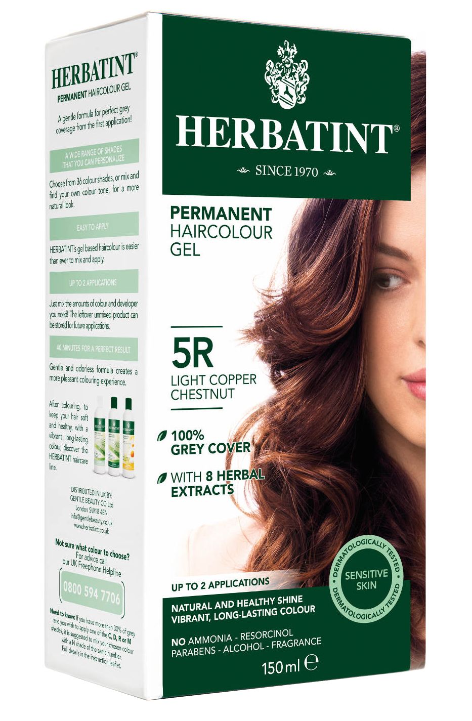 Herbatint - permanentní barva na vlasy světele měděný kaštan 5R
