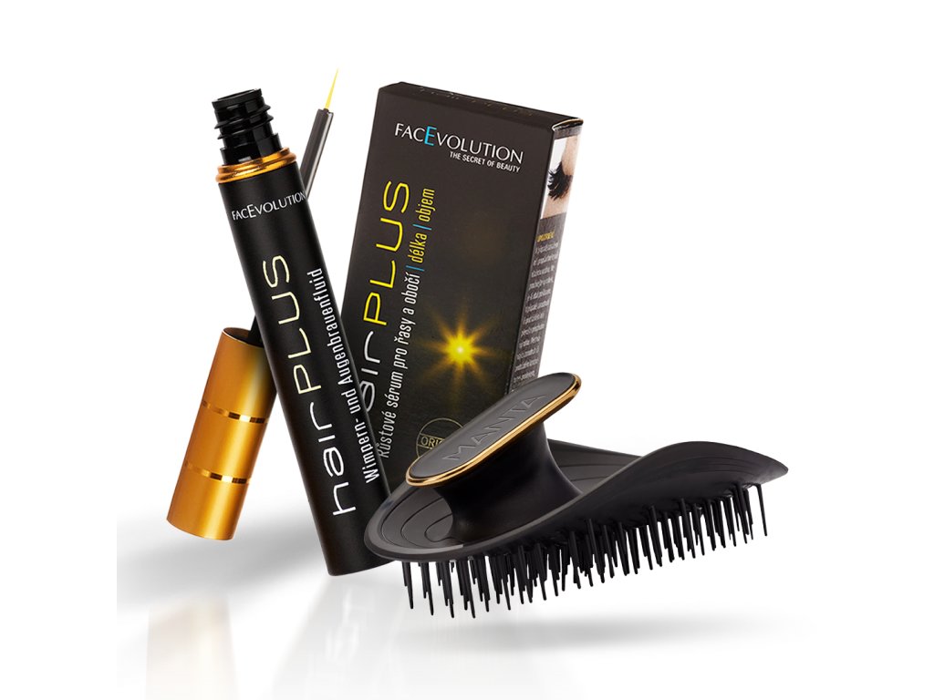 HAIRPLUS růstové sérum na řasy a obočí 4,5 ml + Manta Hair kartáč na vlasy 1 ks dárková sada