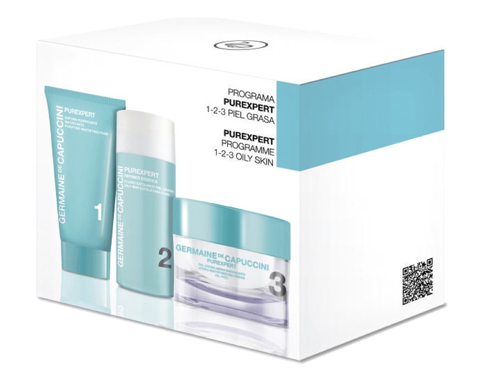 Germaine de Capuccini PUREXPERT 1-2-3 Oily Skin - gelový krém pro mastnou pleť 50ml + čisticí zmaťnující pěna 30ml + exfoliační fluid 30ml dárková sada