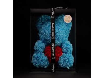 Medvídárek BIG Classic medvídek z růží 40cm dárkově balený - modrý s červeným srdcem