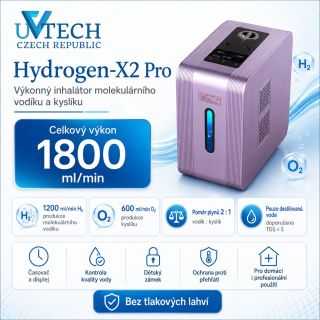 💨 Představujeme Hydrogen-X2 Pro – nejvýkonnější vodíkový inhalátor v nabídce UVtech! S celkovým průtokem až 1 800 ml plynu...
