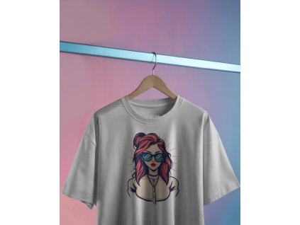 hanging t shirt mockup with design placeholder against minimal pastel gradient background 0423