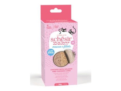 Schesir Cat konz. Kitten Mix Texture kuře/losos 3x55g