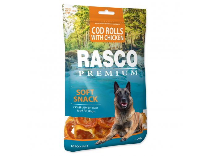 Pochoutka Rasco Premium treska obalená kuřecím, rolky 80g