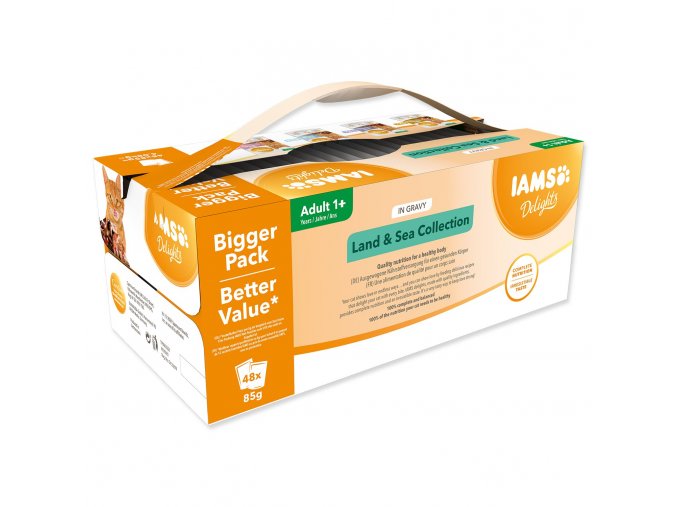 Kapsička IAMS Delights Adult mořské a suchozemské maso v omáčce multipack 4080g (48x85g)