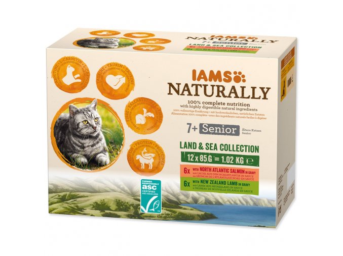 Kapsička IAMS Naturally Senior mořské a suchozemské maso v omáčce multipack 1020g (12x85g)