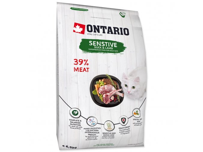 Krmivo Ontario Cat Sensitive/Derma 6,5kg