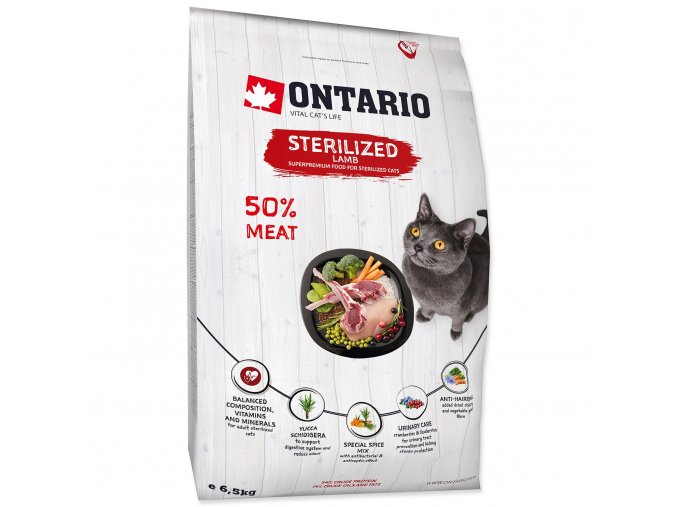 Krmivo Ontario Cat Sterilised Lamb 6,5kg