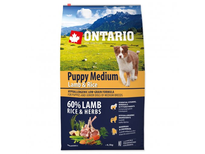 Krmivo Ontario Puppy Medium Lamb & Rice 6,5kg