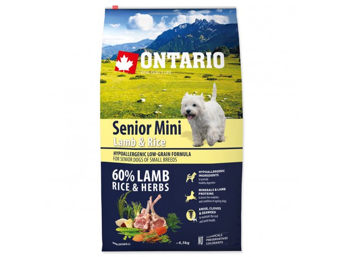 Krmivo Ontario Senior Mini Lamb & Rice 6,5kg