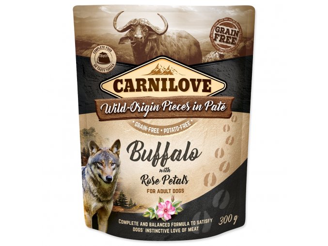 Kapsička Carnilove Dog buvol s lístky růží, paté 300g