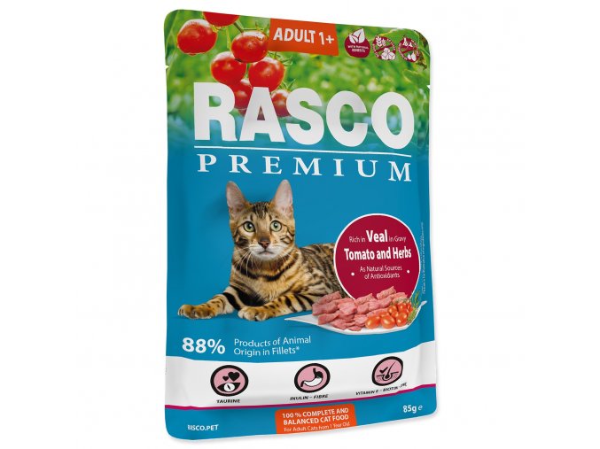 Kapsička Rasco Premium Adult telecí s rajčaty a bylinkami 85g