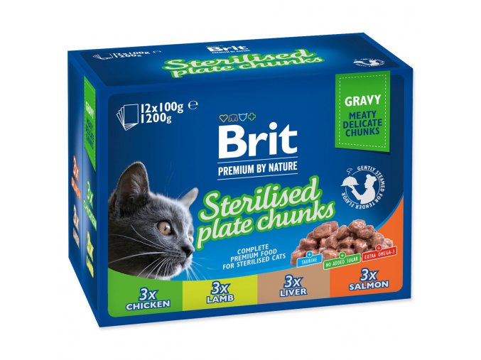 Kapsička Brit Premium Cat Meat Sterilised mix v omáčce Multi 400g (4x100g)