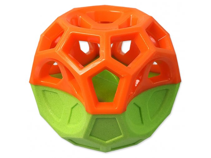 Hračka Dog Fantasy míček s goemetrickými obrazci pískací oranžovo-zelená 8,5cm
