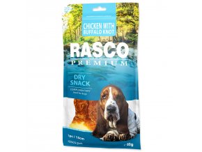 Pochoutka Rasco Premium buvolí kůže obalená kuřecím, uzel 15cm 80g