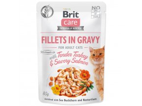 Kapsička Brit Care Cat krůta a losos, filety v omáčce 85g