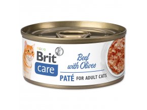 Konzerva Brit Care Cat hovězí s olivami, paté 70g