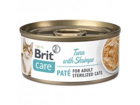 Konzerva Brit Care Cat Sterilized tuňák s krevetami, paté 70g