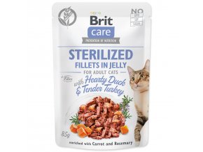 Kapsička Brit Care Cat Sterilized kachna a krůta, filety v želé 85g