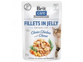 Kapsička Brit Care Cat kuře se sýrem, filety z želé 85g