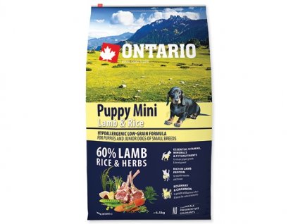 Ontario Puppy Mini Lamb&Rice (Varianta - původní 6,5 kg (v akci 5+1 zdarma vychází 1 balení na 790,83 Kč*))
