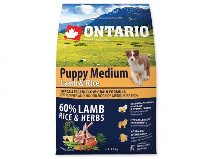 Ontario Puppy Medium Lamb&Rice (Varianta - původní 6,5 kg (v akci 5+1 zdarma vychází 1 balení na 790,83 Kč *))