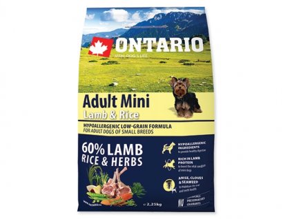 Ontario Adult Mini Lamb & Rice (Varianta - původní 0,75 kg ( v akci 5+1 zdarma vychází 1 balení na 132,50 Kč *))