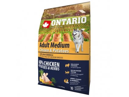 Ontario Adult Medium Chicken&Potatoes (Varianta - původní 12 kg (v akci 5+1 zdarma vychází 1 balení na 1165,83 Kč * ))