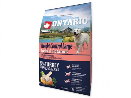 Ontario Large Weight Control Turkey&Potatoes (Varianta - původní 12 kg (v akci 5+1 zdarma vychází 1 balení na 1249,17 Kč * ))